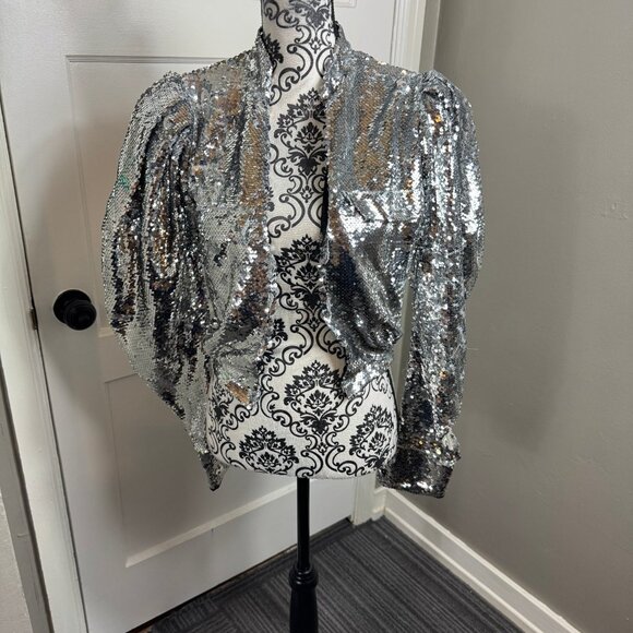 Brognano silver sequin cropped puff sleeve blazer vintage - Picture 1 of 12